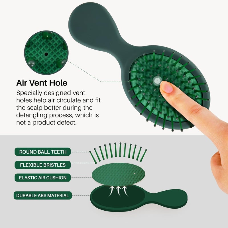 RHOS Mini Hair Brush for Women,Men and Kids-Travel Size Hair Brush for Purse,Pocket,backpack-Small Cushion Paddle Brush with Soft Bristles-Mini Detangler Brush for All Hair Types(1 Pack-Green) - Image 4